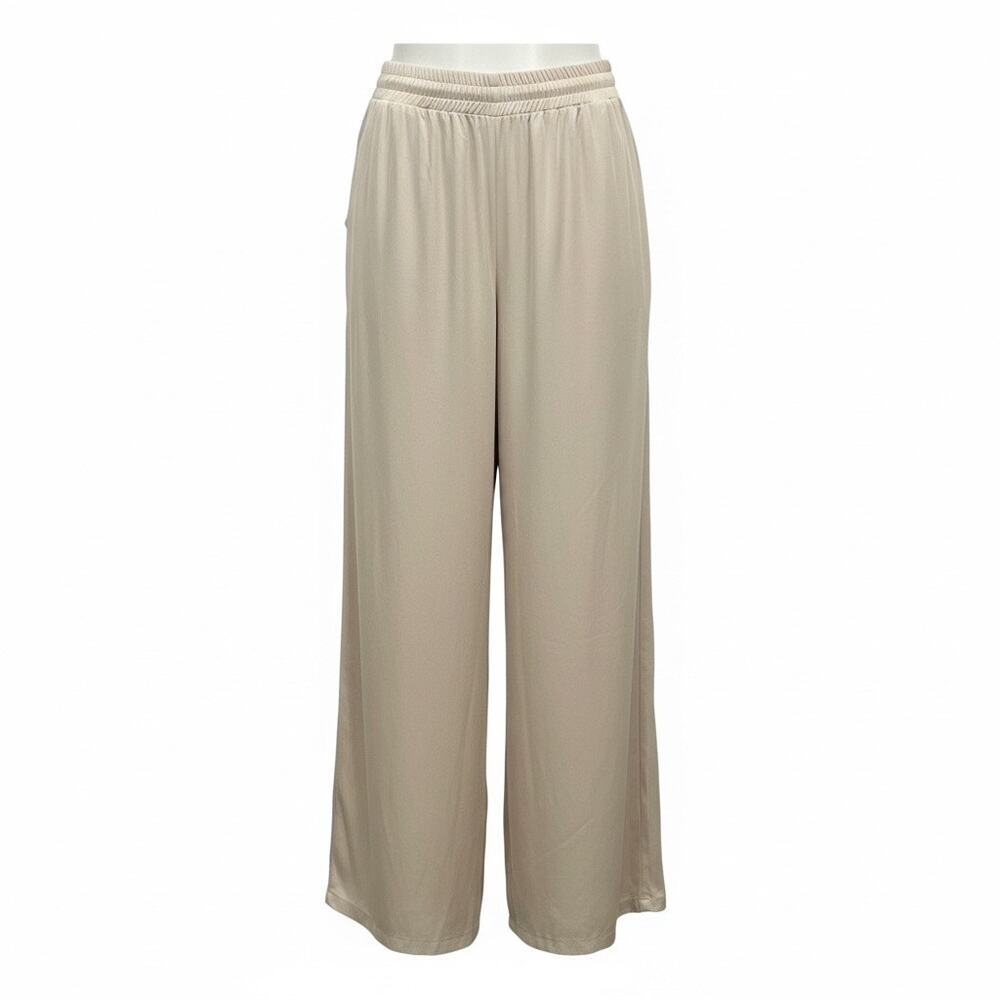 Zara Satin Wide Leg High Waist Pants Beige Medium Resort Chic Summer Flowy